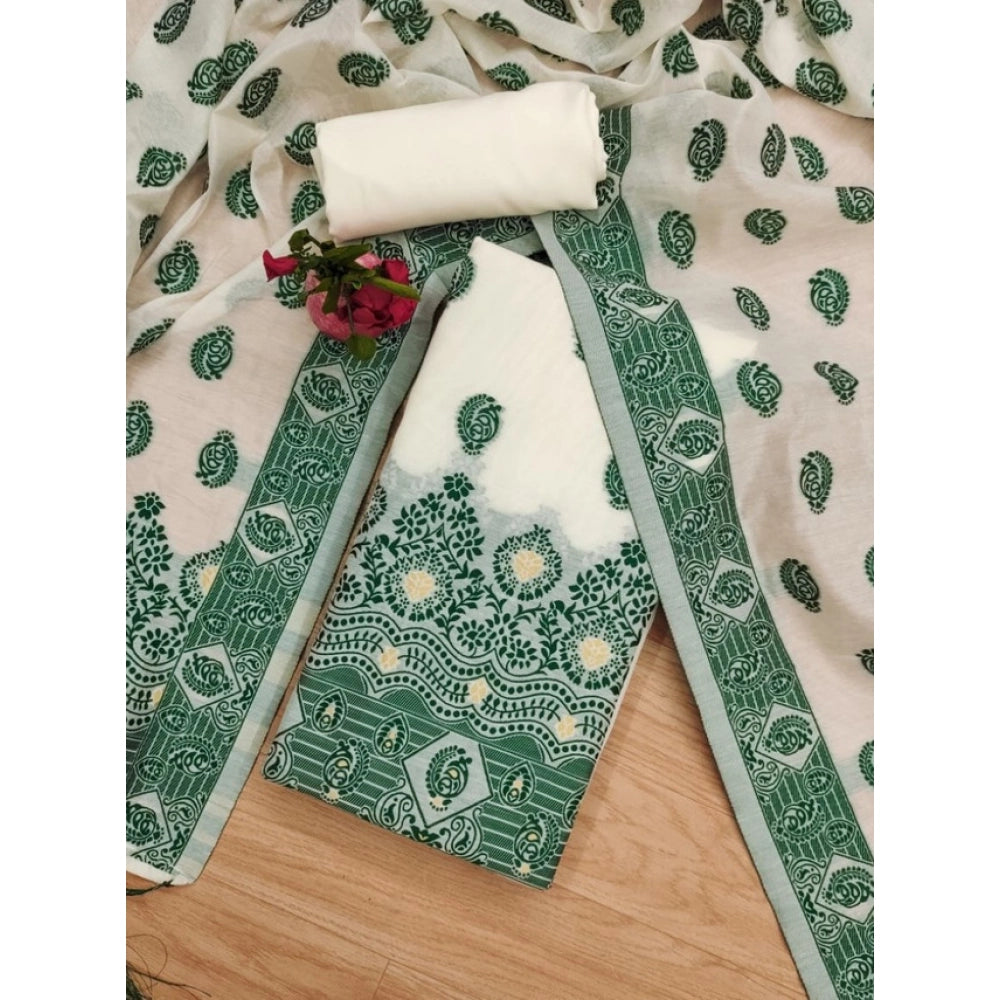 Generic Women's Banarasi Silk Printed Unstitched Salwar Suit Material With Dupatta (Bottle Green, 3Mtrs)