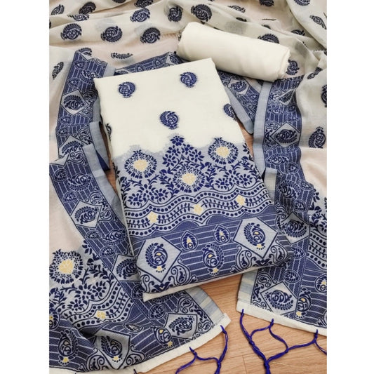 Generic Women's Banarasi Silk Printed Unstitched Salwar Suit Material With Dupatta (Navy Blue, 3Mtrs)