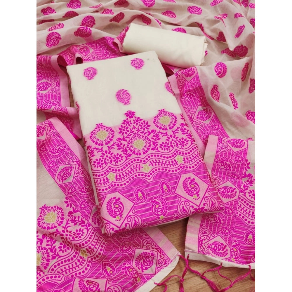 Generic Women's Banarasi Silk Printed Unstitched Salwar Suit Material With Dupatta (Pink, 3Mtrs)