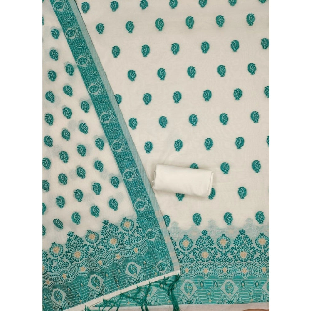 Generic Women's Banarasi Silk Printed Unstitched Salwar Suit Material With Dupatta – Teal
