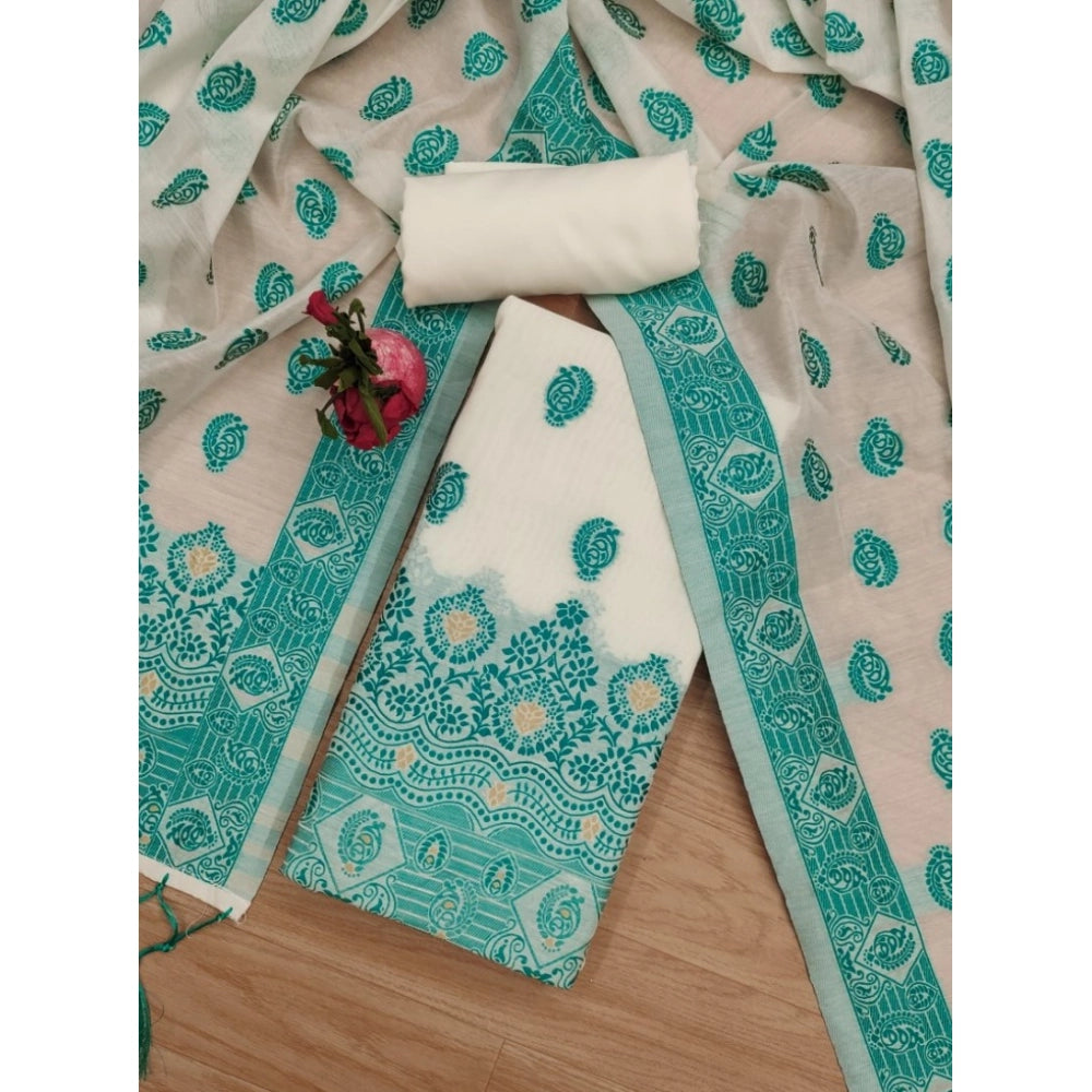 Generic Women's Banarasi Silk Printed Unstitched Salwar Suit Material With Dupatta – Teal