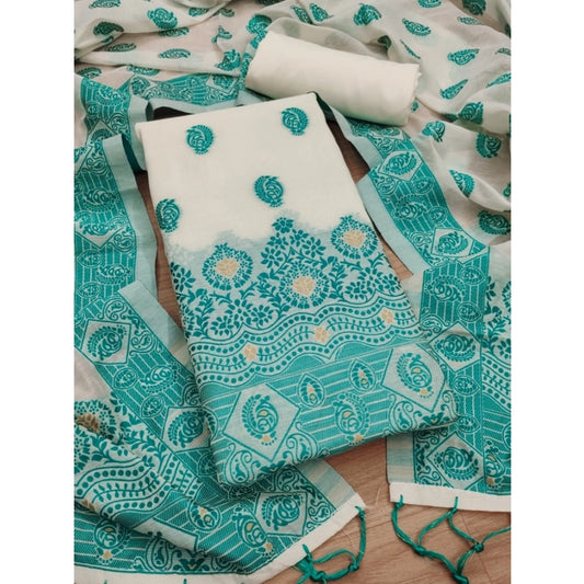 Generic Women's Banarasi Silk Printed Unstitched Salwar Suit Material With Dupatta – Teal