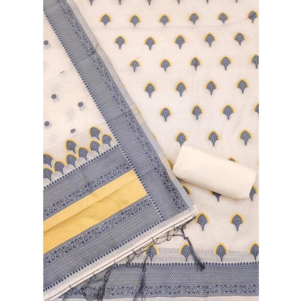Generic Women's Banarasi Silk Printed Unstitched Salwar Suit Material With Dupatta – Grey