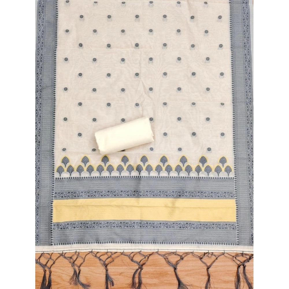 Generic Women's Banarasi Silk Printed Unstitched Salwar Suit Material With Dupatta – Grey