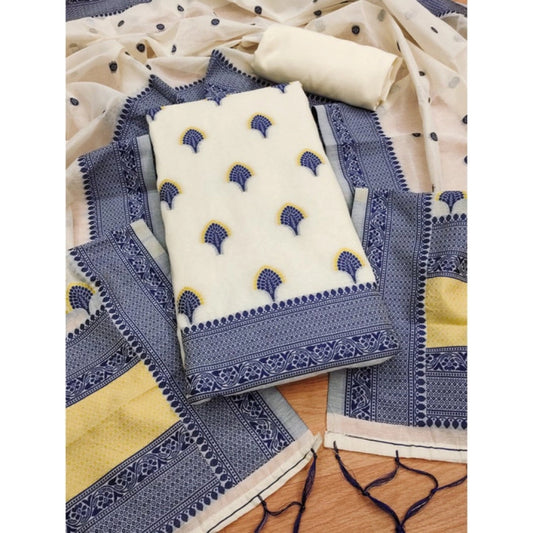 Generic Women's Banarasi Silk Printed Unstitched Salwar Suit Material With Dupatta – Navy Blue