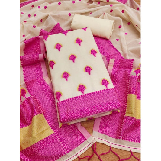 Generic Women's Banarasi Silk Printed Unstitched Salwar Suit Material With Dupatta – Pink