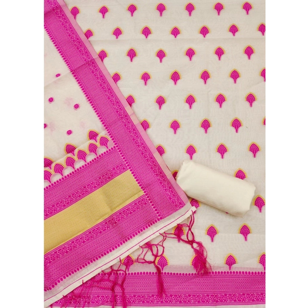Generic Women's Banarasi Silk Printed Unstitched Salwar Suit Material With Dupatta – Pink
