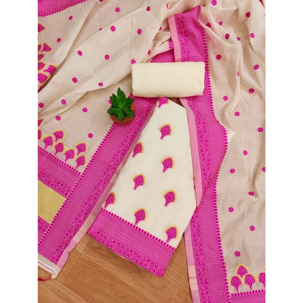 Generic Women's Banarasi Silk Printed Unstitched Salwar Suit Material With Dupatta – Pink