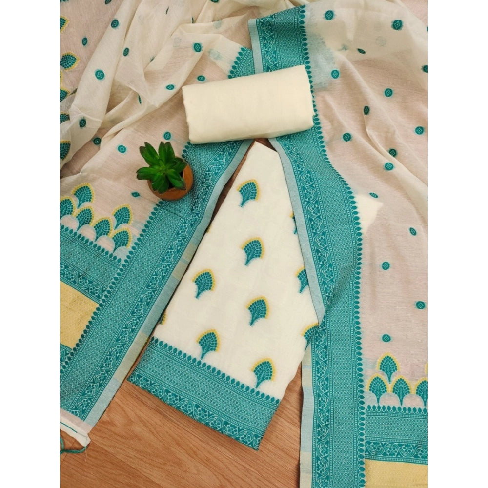 Generic Women's Banarasi Silk Printed Unstitched Salwar Suit Material With Dupatta – Teal