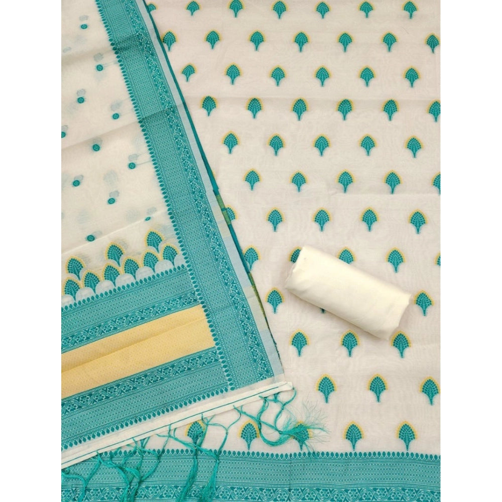 Generic Women's Banarasi Silk Printed Unstitched Salwar Suit Material With Dupatta – Teal