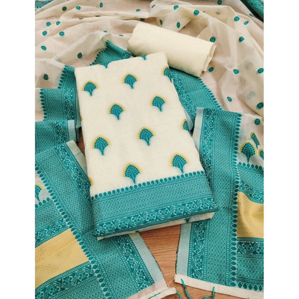 Generic Women's Banarasi Silk Printed Unstitched Salwar Suit Material With Dupatta – Teal