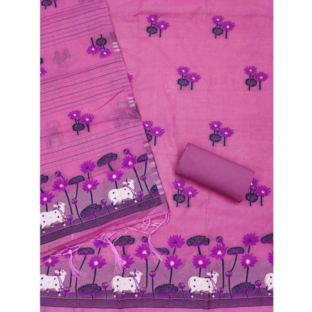 Generic Women's Banarasi Silk Printed Unstitched Salwar Suit Material with Dupatta – Pink, 3 Meters