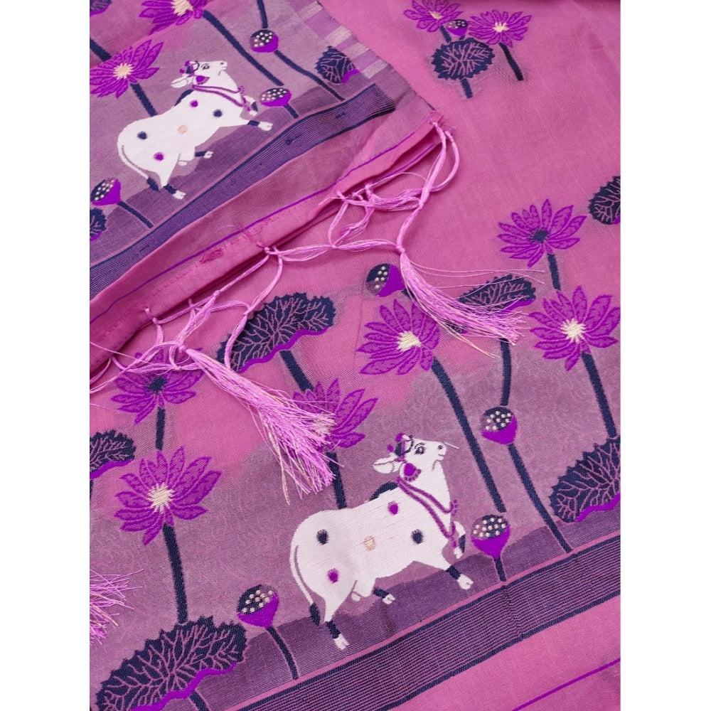Generic Women's Banarasi Silk Printed Unstitched Salwar Suit Material with Dupatta – Pink, 3 Meters