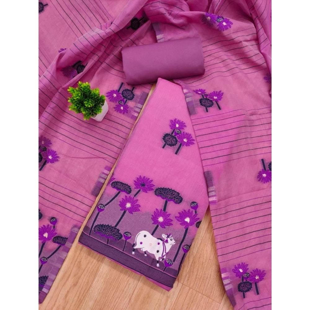 Generic Women's Banarasi Silk Printed Unstitched Salwar Suit Material with Dupatta – Pink, 3 Meters