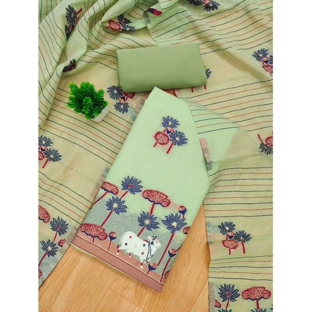 Generic Women's Banarasi Silk Printed Unstitched Salwar Suit Material with Dupatta – Pista, 3 Meters