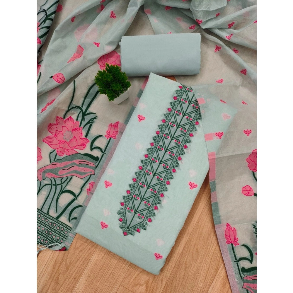 Generic Women's Banarasi Silk Printed Unstitched Salwar Suit Material with Dupatta – Grey, 3 Meters