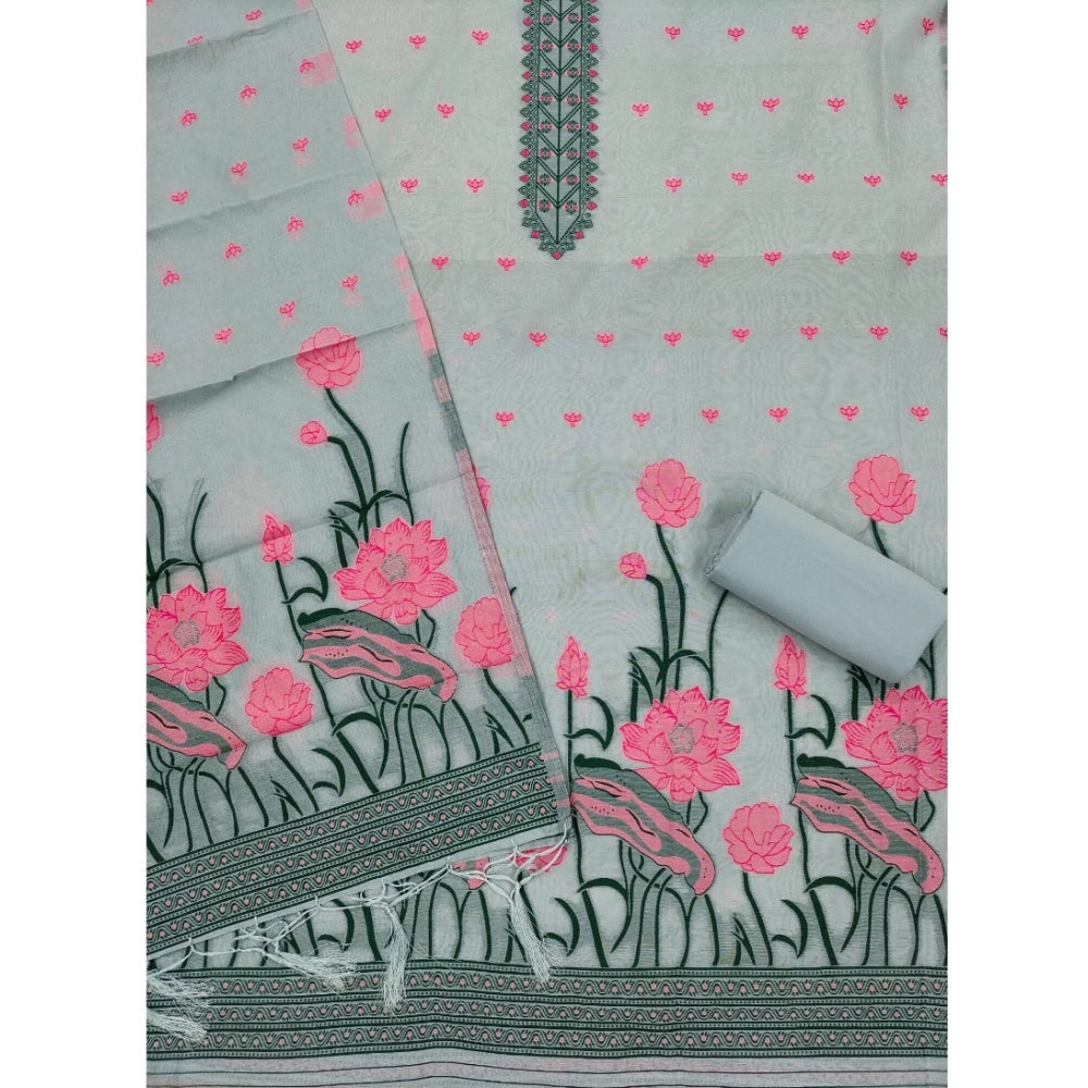 Generic Women's Banarasi Silk Printed Unstitched Salwar Suit Material with Dupatta – Grey, 3 Meters