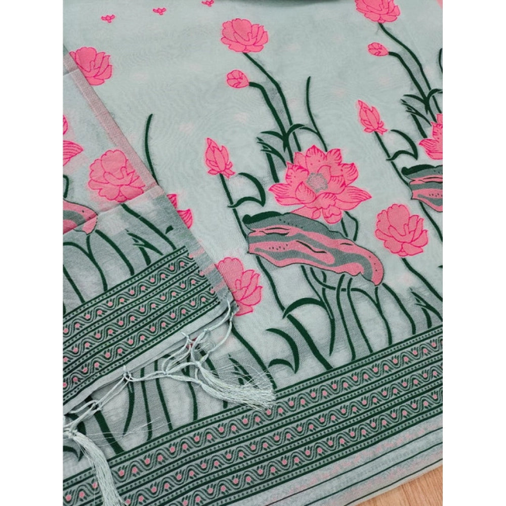 Generic Women's Banarasi Silk Printed Unstitched Salwar Suit Material with Dupatta – Grey, 3 Meters