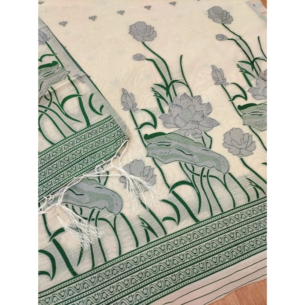 Generic Women's Banarasi Silk Printed Unstitched Salwar Suit Material with Dupatta – Off White, 3 Meters