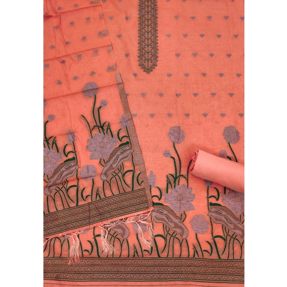 Generic Women's Banarasi Silk Printed Unstitched Salwar Suit Material with Dupatta – Peach, 3 Meters