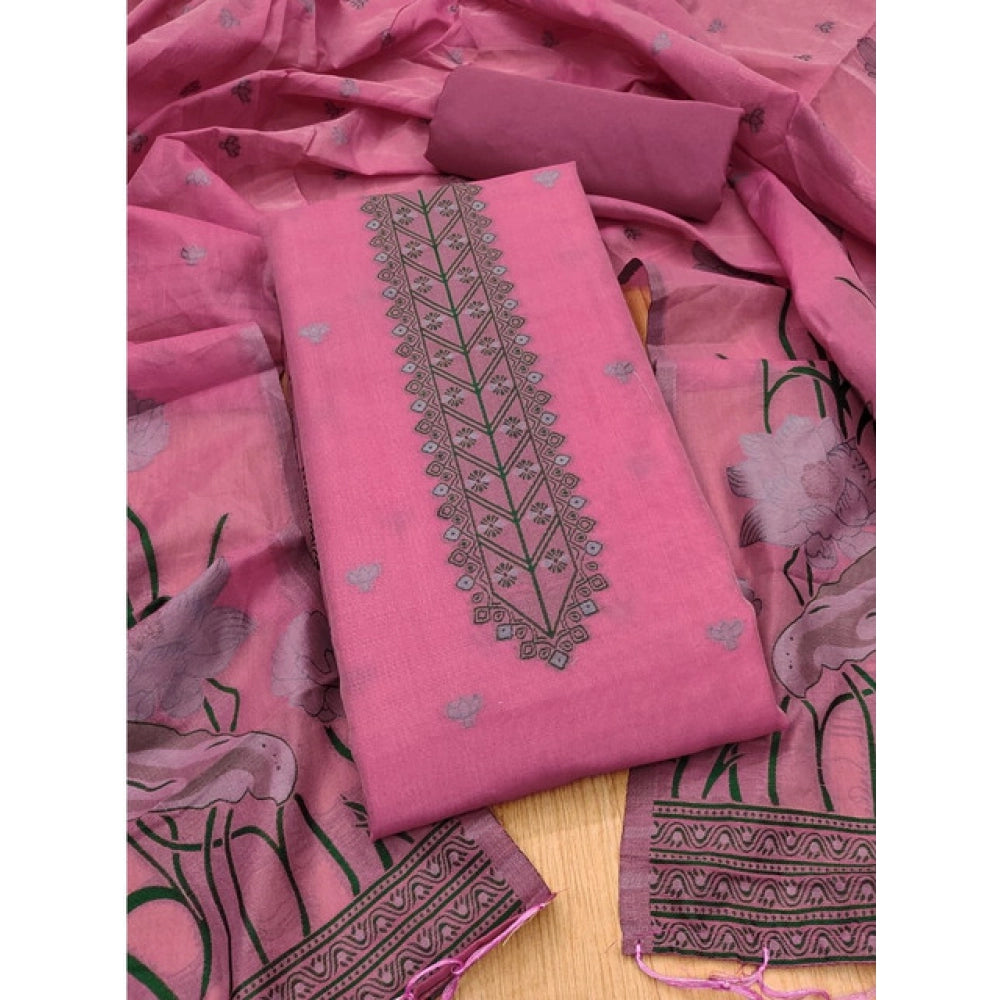 Women's Banarasi Silk Printed Unstitched Salwar Suit Material with Dupatta | Elegant Ethnic Wear | Pink | 3 Meter Fabric