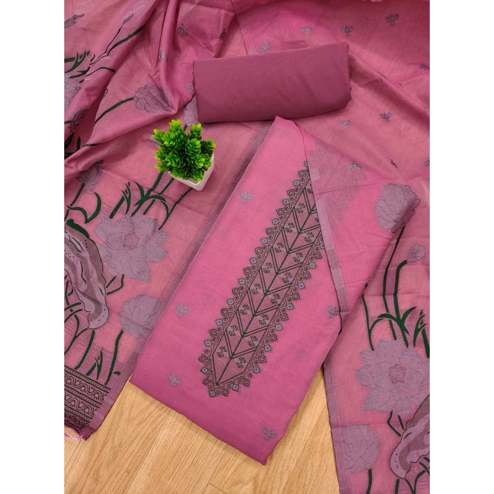 Women's Banarasi Silk Printed Unstitched Salwar Suit Material with Dupatta | Elegant Ethnic Wear | Pink | 3 Meter Fabric