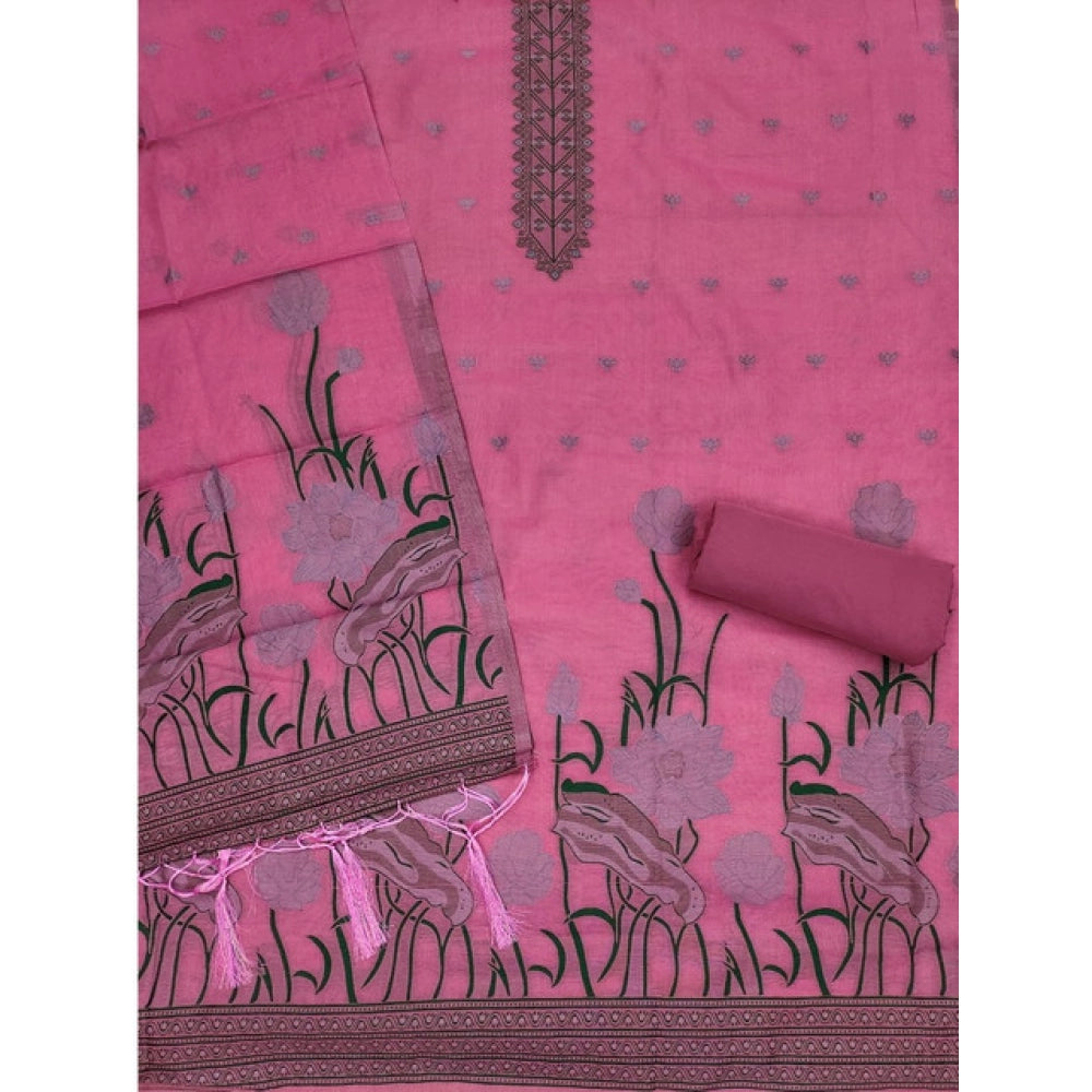 Women's Banarasi Silk Printed Unstitched Salwar Suit Material with Dupatta | Elegant Ethnic Wear | Pink | 3 Meter Fabric