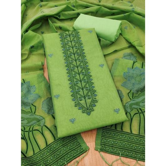 Women's Banarasi Silk Printed Unstitched Salwar Suit Material with Dupatta – Pista Green, 3 Meters