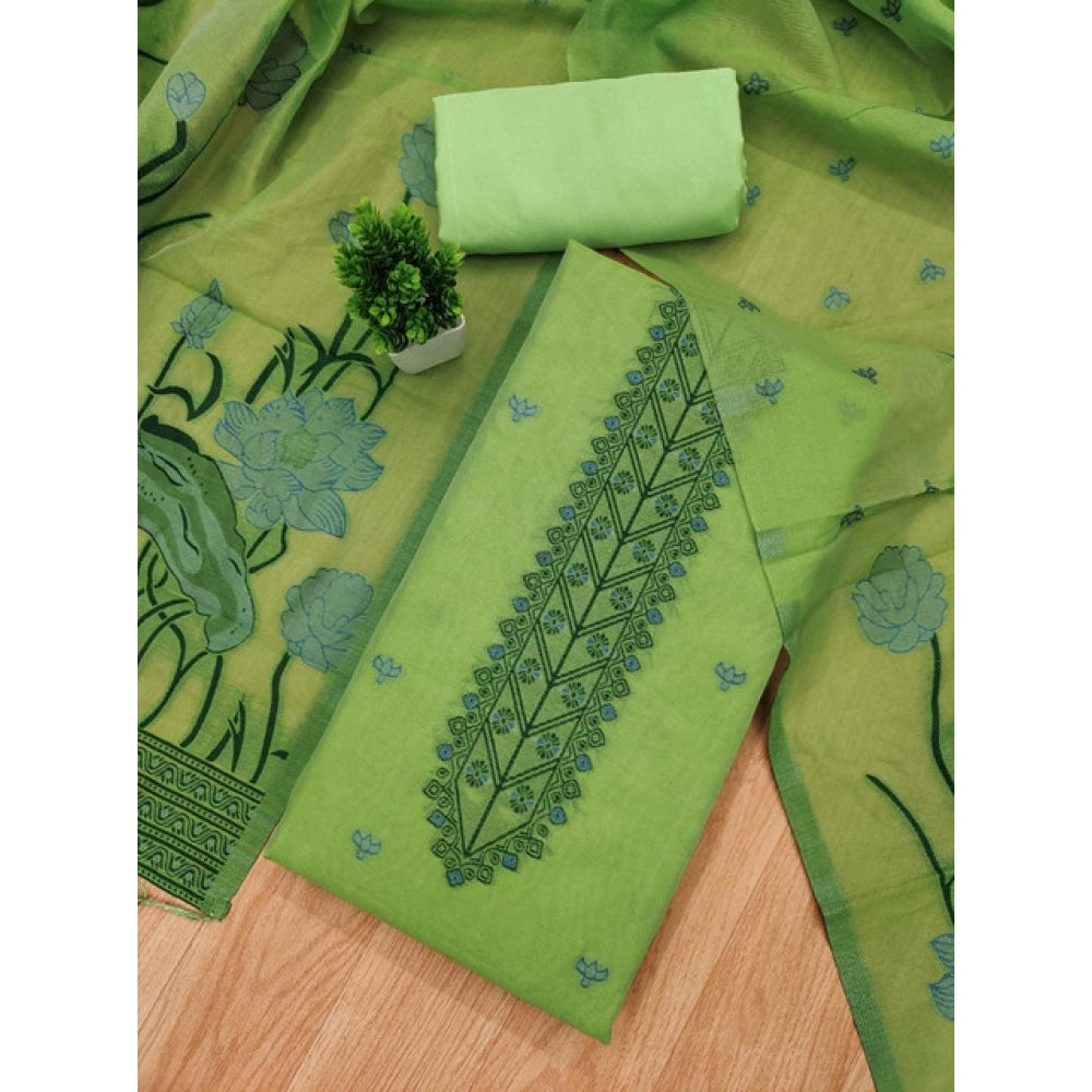 Women's Banarasi Silk Printed Unstitched Salwar Suit Material with Dupatta – Pista Green, 3 Meters