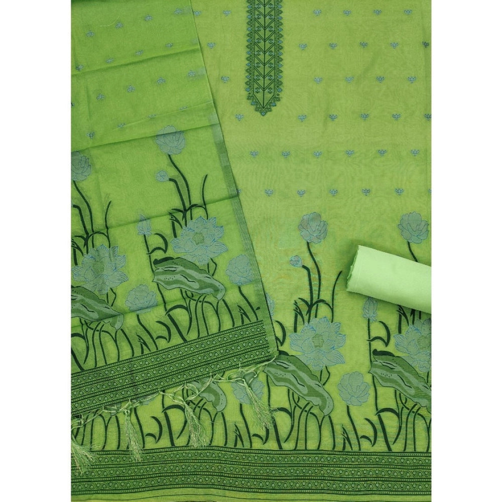Women's Banarasi Silk Printed Unstitched Salwar Suit Material with Dupatta – Pista Green, 3 Meters