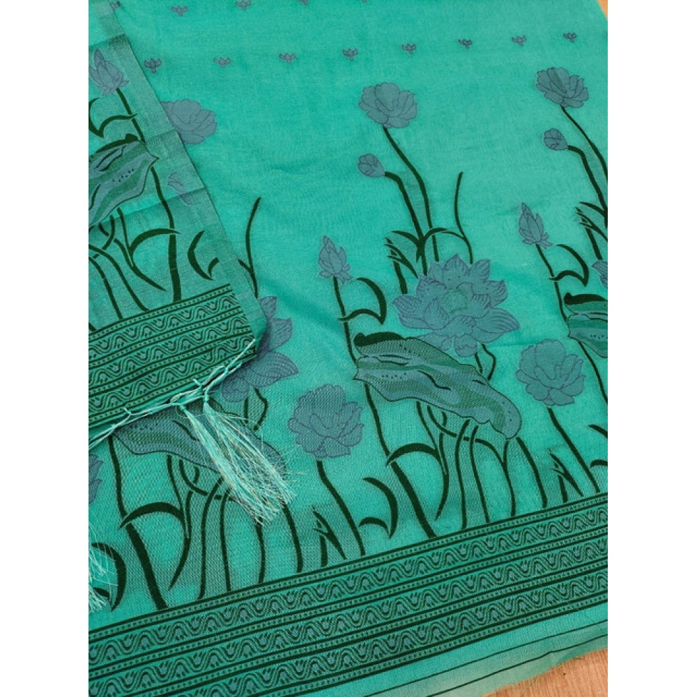 Women's Sea Green Banarasi Silk Printed Unstitched Salwar Suit Material with Dupatta | Elegant Ethnic Dress Material (3 Meters)