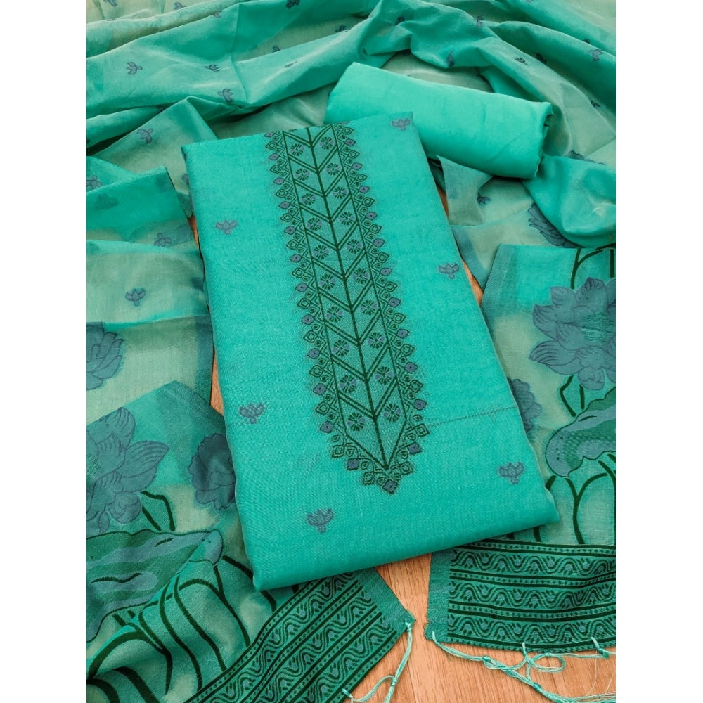 Women's Sea Green Banarasi Silk Printed Unstitched Salwar Suit Material with Dupatta | Elegant Ethnic Dress Material (3 Meters)