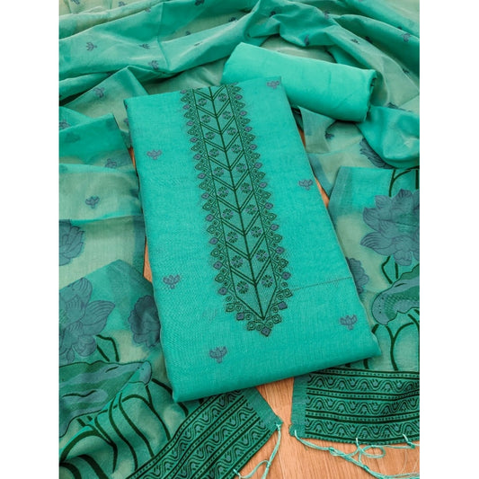 Women's Sea Green Banarasi Silk Printed Unstitched Salwar Suit Material with Dupatta | Elegant Ethnic Dress Material (3 Meters)