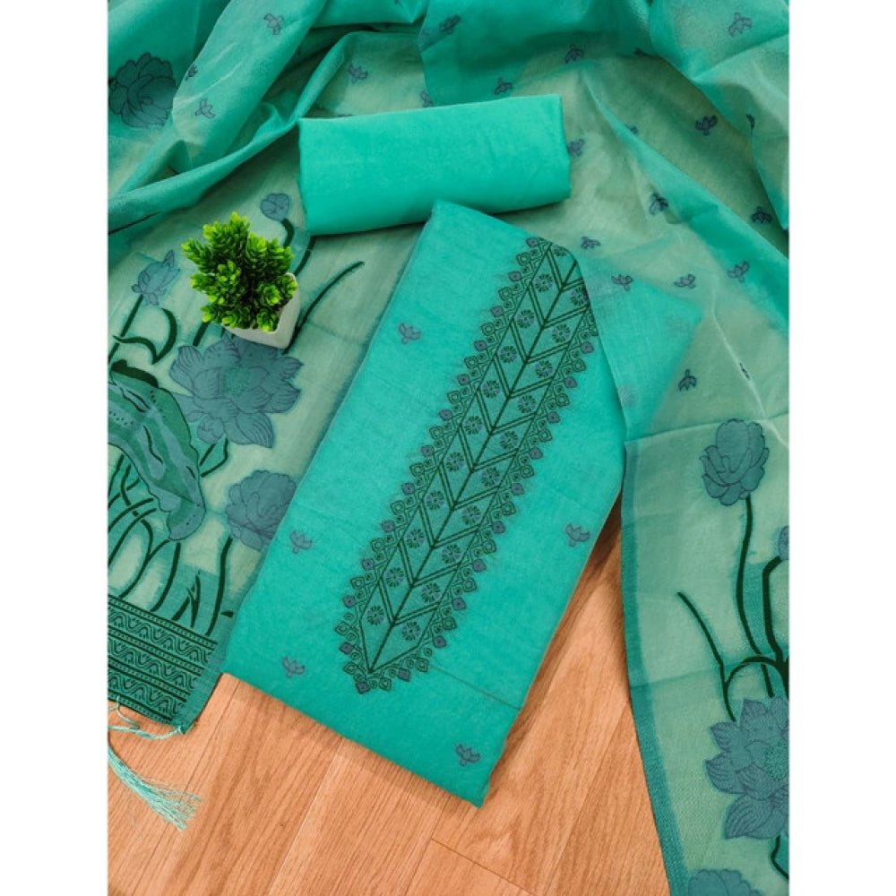 Women's Sea Green Banarasi Silk Printed Unstitched Salwar Suit Material with Dupatta | Elegant Ethnic Dress Material (3 Meters)
