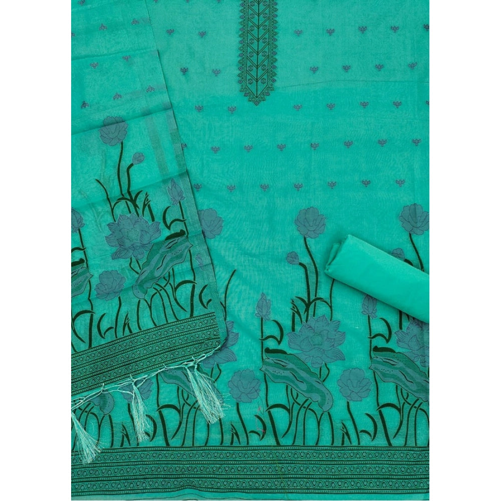 Women's Sea Green Banarasi Silk Printed Unstitched Salwar Suit Material with Dupatta | Elegant Ethnic Dress Material (3 Meters)