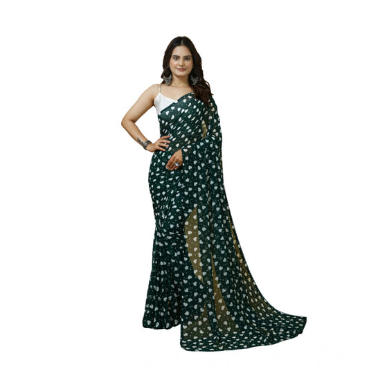 Women's Green Georgette Printed Saree With Unstitched Blouse 5.5Mtr