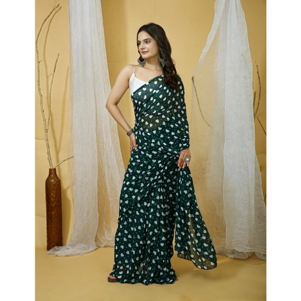 Women's Green Georgette Printed Saree With Unstitched Blouse 5.5Mtr
