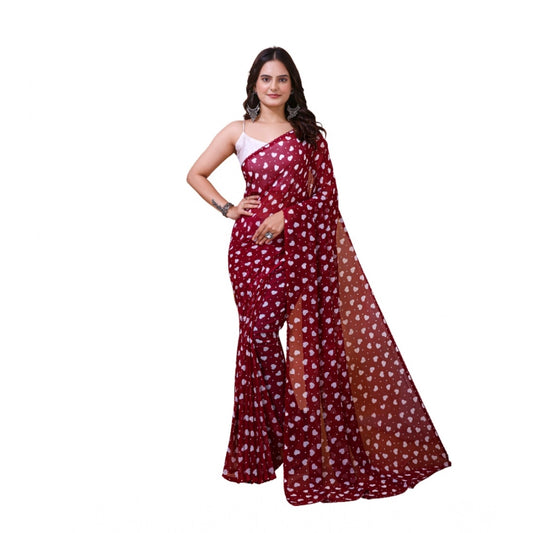 Women's Maroon Georgette Printed Saree With Unstitched Blouse 5.5Mtr