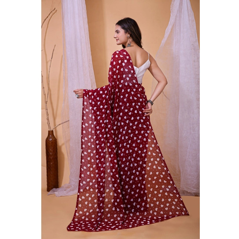 Women's Maroon Georgette Printed Saree With Unstitched Blouse 5.5Mtr