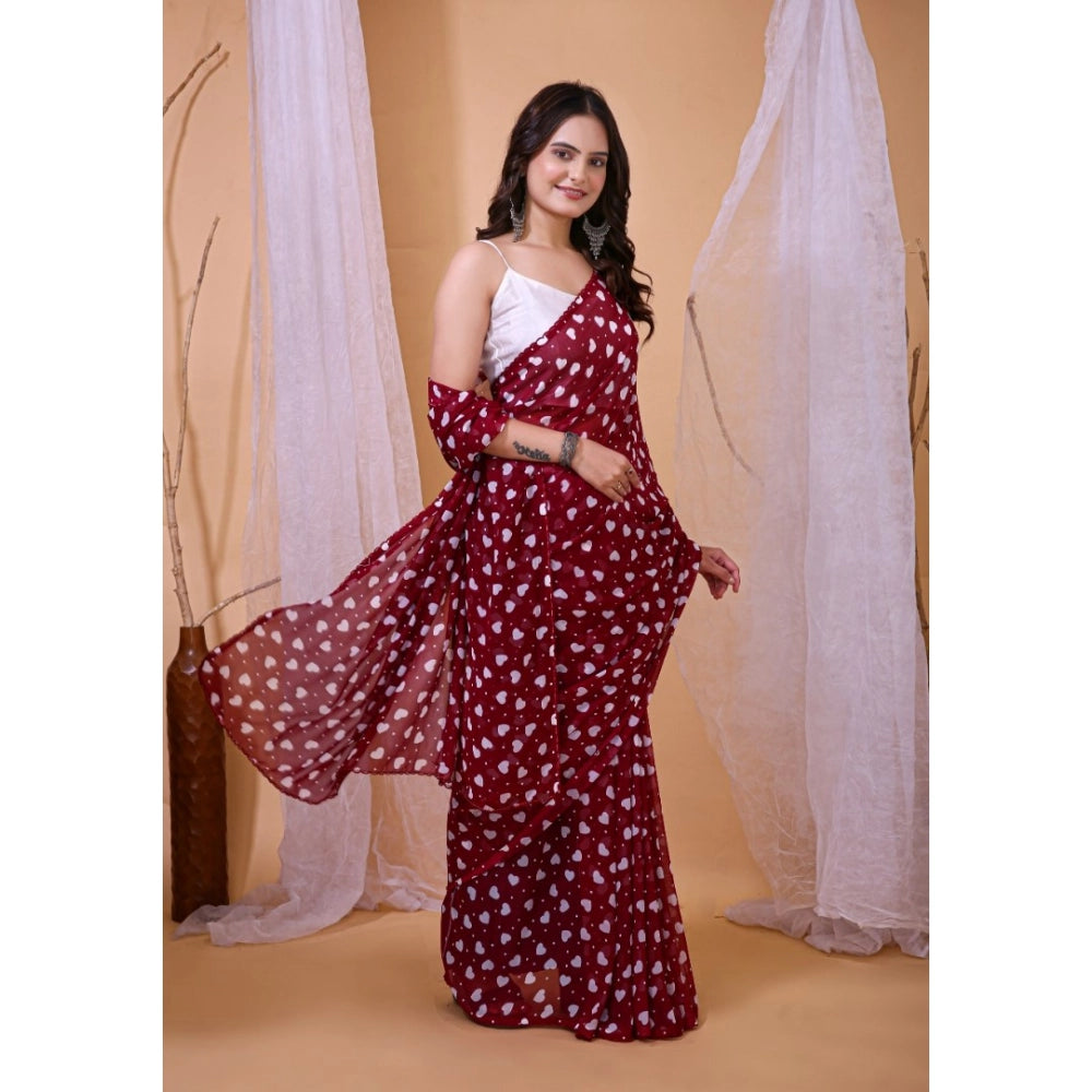 Women's Maroon Georgette Printed Saree With Unstitched Blouse 5.5Mtr