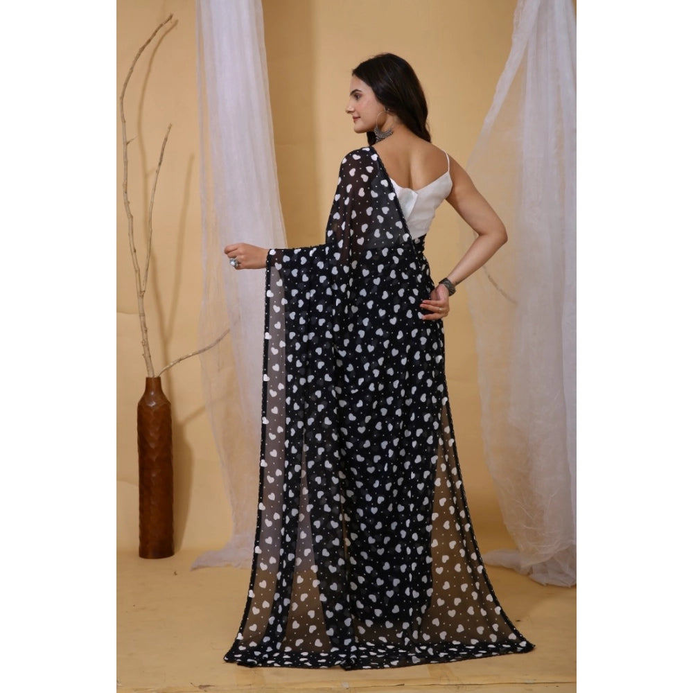 Women's Black Georgette Printed Saree With Unstitched Blouse 5.5Mtr
