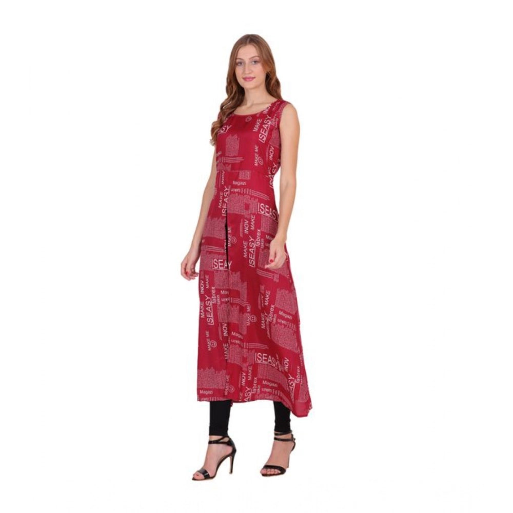 Generic Women's Casual Crepe Sleeveless Slit Dress (Maroon)