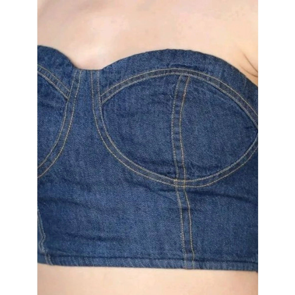 Women’s Blue Casual Denim Sleeveless Off-Shoulder Bluster Top
