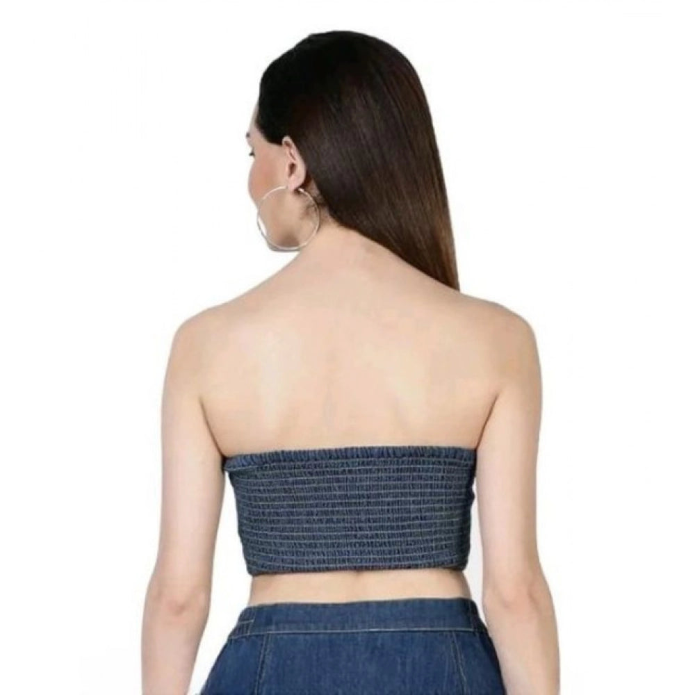 Women’s Blue Casual Denim Sleeveless Off-Shoulder Bluster Top