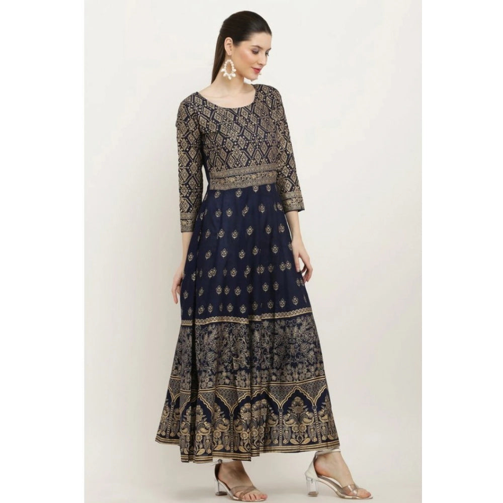 Generic Women's Casual Rayon 3-4th Sleeves Anarkali Kurti (Blue)