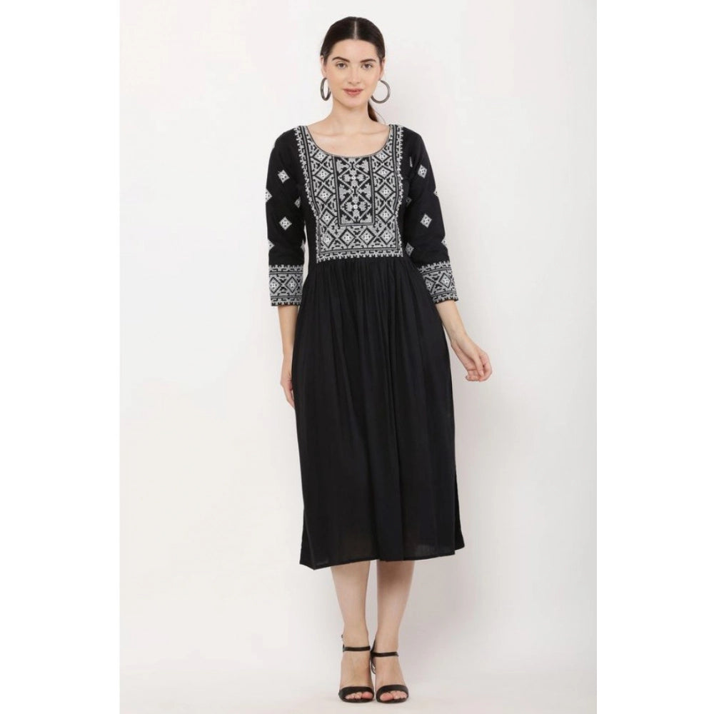 Generic Women's Casual Rayon 3-4th Sleeves Kurti (Black)