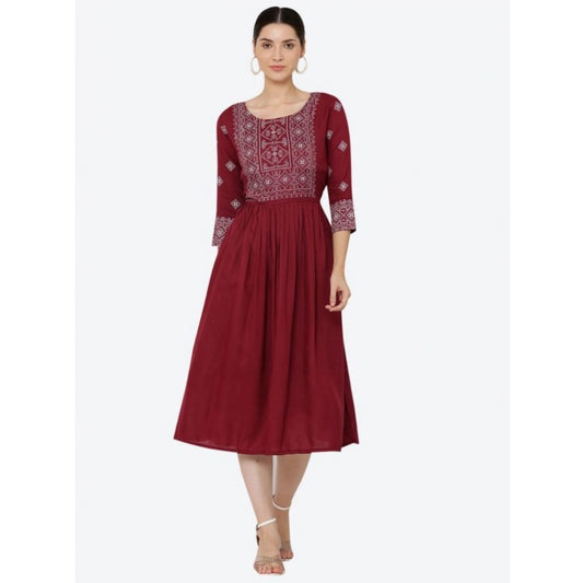 Generic Women's Casual Rayon 3-4th Sleeves Kurti (Maroon)