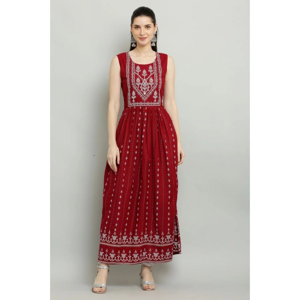 Generic Women's Casual Rayon Sleeveless Kurti (Maroon)