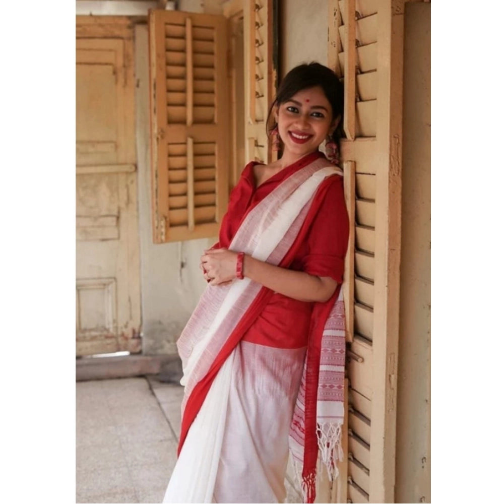 Generic Women's Soft Lilan Printed Saree With Unstitched Blouse 5.5Mtr (White)