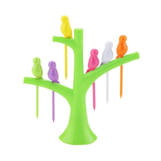 Generic Pack of 10_Bird Tree Fruit Fork Set Decorative Toothpick Holder (Color: Assorted )